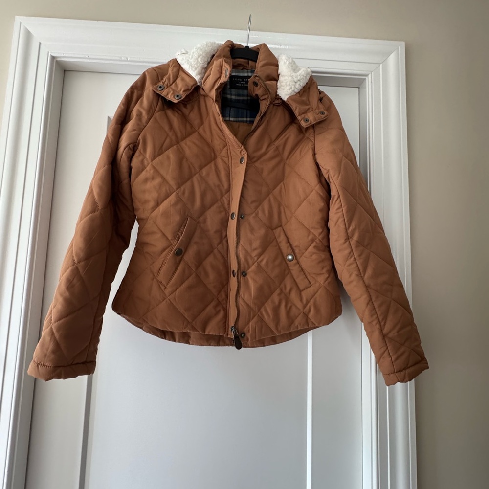 Love Tree Quilted Brown Puffer Jacket